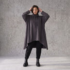 Damen Shirt Avantgarde Baumwolle Dunkelgrau, Vokuhila-Schnitt, Kapuze, Oversize große Größen – Rafay