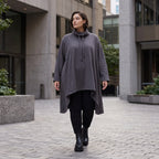 Damen Shirt Avantgarde Baumwolle Dunkelgrau, Vokuhila-Schnitt, Kapuze, Oversize große Größen – Rafay