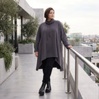 Damen Shirt Avantgarde Baumwolle Dunkelgrau, Vokuhila-Schnitt, Kapuze, Oversize große Größen – Rafay