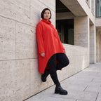 Damen Shirt Avantgarde Baumwolle Rot, Vokuhila, Langarm, Kapuze, Oversize große Größen – Rafay