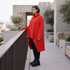 Damen Shirt Avantgarde Baumwolle Rot, Vokuhila, Langarm, Kapuze, Oversize große Größen – Rafay
