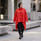 Damen Shirt Avantgarde Baumwolle Rot, Vokuhila, Langarm, Kapuze, Oversize große Größen – Rafay