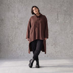 Damen Shirt Avantgarde Baumwolle Schokobraun, Vokuhila, Langarm, Kapuze, Oversize große Größen – Rafay