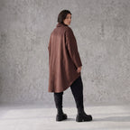 Damen Shirt Avantgarde Baumwolle Schokobraun, Vokuhila, Langarm, Kapuze, Oversize große Größen – Rafay