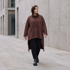 Damen Shirt Avantgarde Baumwolle Schokobraun, Vokuhila, Langarm, Kapuze, Oversize große Größen – Rafay