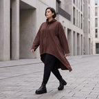 Damen Shirt Avantgarde Baumwolle Schokobraun, Vokuhila, Langarm, Kapuze, Oversize große Größen – Rafay