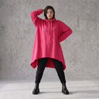 Damen Shirt Avantgarde Baumwolle Pink, Vokuhila, Langarm, Kapuze, Oversize große Größen – Rafay
