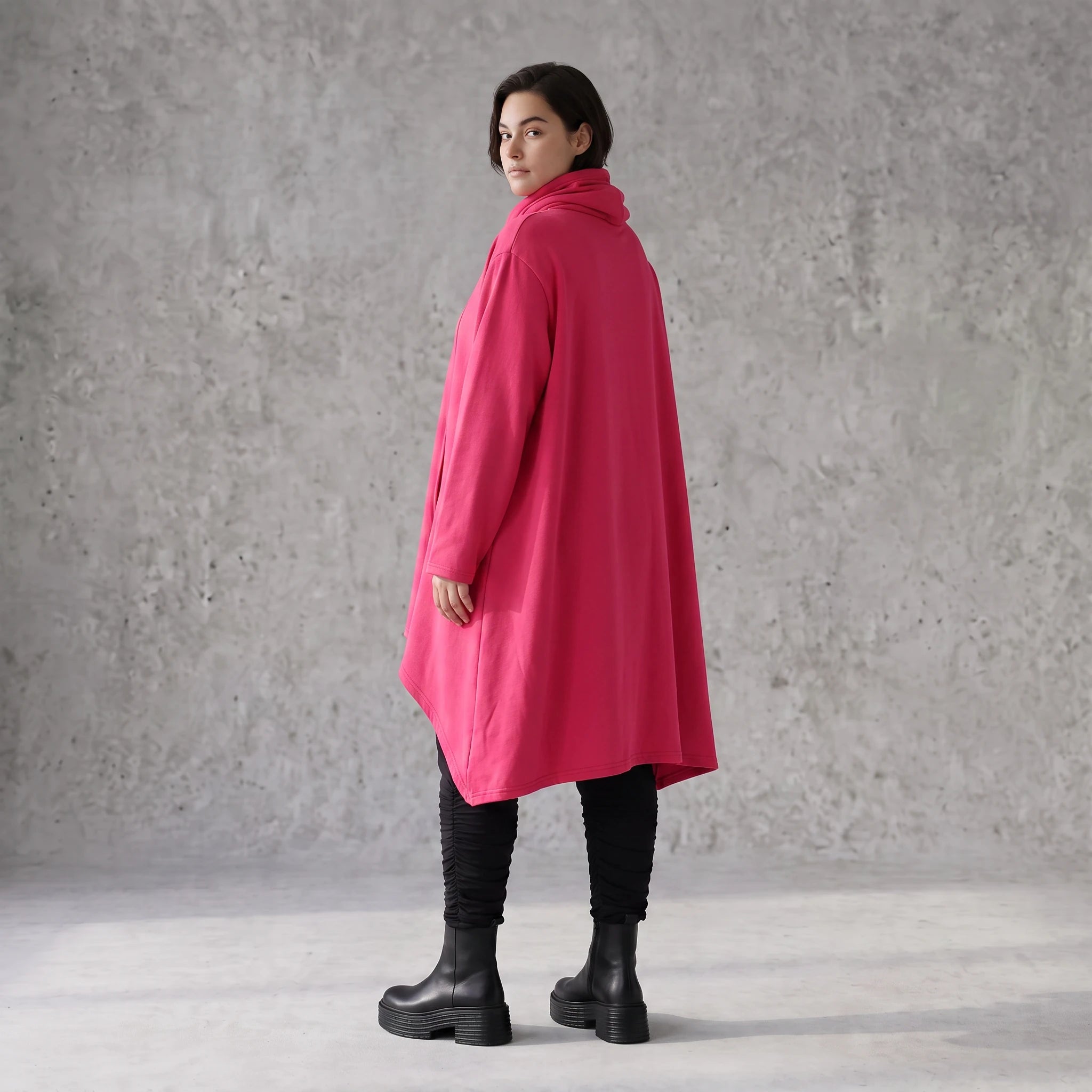 Damen Shirt Avantgarde Baumwolle Pink, Vokuhila, Langarm, Kapuze, Oversize große Größen – Rafay