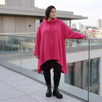 Damen Shirt Avantgarde Baumwolle Pink, Vokuhila, Langarm, Kapuze, Oversize große Größen – Rafay