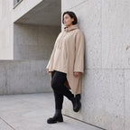 Damen Shirt Avantgarde Baumwolle Sand, Vokuhila, Langarm, Kapuze, Oversize große Größen – Rafay