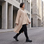 Damen Shirt Avantgarde Baumwolle Sand, Vokuhila, Langarm, Kapuze, Oversize große Größen – Rafay