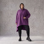 Damen Shirt Avantgarde Baumwolle Lila, Vokuhila, Langarm, Kapuze, Oversize große Größen – Rafay