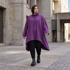 Damen Shirt Avantgarde Baumwolle Lila, Vokuhila, Langarm, Kapuze, Oversize große Größen – Rafay