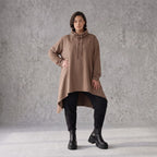 Damen Shirt Avantgarde Baumwolle Braun, Vokuhila, Langarm, Kapuze, Oversize große Größen – Rafay