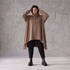 Damen Shirt Avantgarde Baumwolle Braun, Vokuhila, Langarm, Kapuze, Oversize große Größen – Rafay