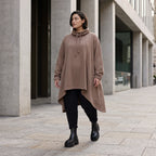 Damen Shirt Avantgarde Baumwolle Braun, Vokuhila, Langarm, Kapuze, Oversize große Größen – Rafay