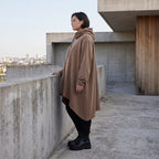 Damen Shirt Avantgarde Baumwolle Braun, Vokuhila, Langarm, Kapuze, Oversize große Größen – Rafay