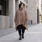 Damen Shirt Avantgarde Baumwolle Braun, Vokuhila, Langarm, Kapuze, Oversize große Größen – Rafay