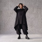 Damen Shirt Avantgarde Baumwolle Schwarz, Vokuhila, Langarm, Kapuze, Oversize große Größen – Rafay