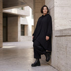 Damen Shirt Avantgarde Baumwolle Schwarz, Vokuhila, Langarm, Kapuze, Oversize große Größen – Rafay