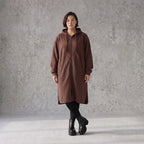 Damen Jacke Avantgarde Baumwolle Schokobraun, gerader Schnitt, Langarm, Kapuze, Oversize große Größen – Rafay