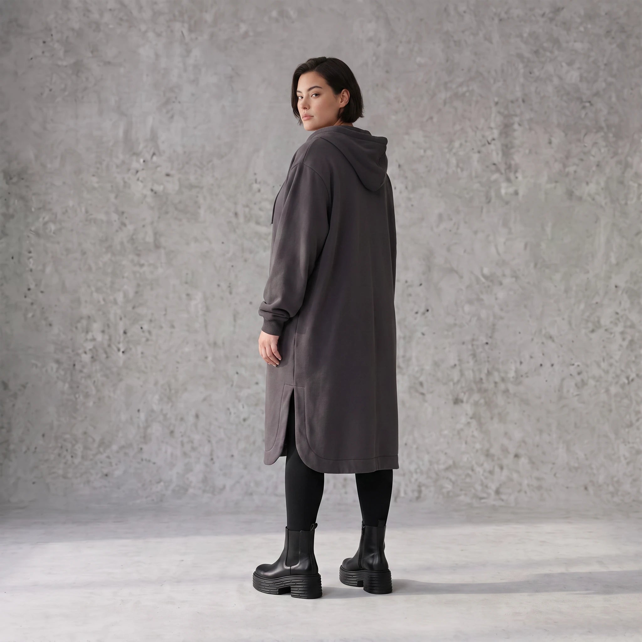 Damen Jacke Avantgarde Baumwolle Dunkelgrau, gerader Schnitt, Langarm, Reißverschluss, Oversize große Größen – Rafay