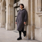 Damen Jacke Avantgarde Baumwolle Dunkelgrau, gerader Schnitt, Langarm, Reißverschluss, Oversize große Größen – Rafay