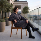 Damen Jacke Avantgarde Baumwolle Dunkelgrau, gerader Schnitt, Langarm, Reißverschluss, Oversize große Größen – Rafay