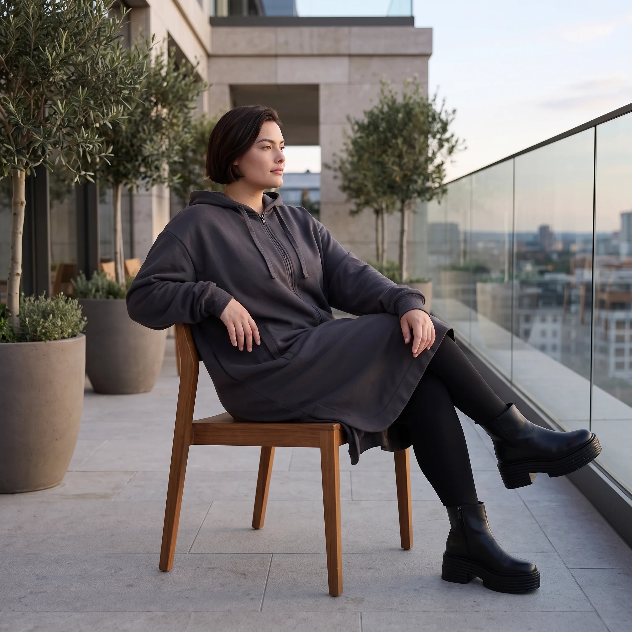 Damen Jacke Avantgarde Baumwolle Dunkelgrau, gerader Schnitt, Langarm, Reißverschluss, Oversize große Größen – Rafay