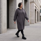 Damen Jacke Avantgarde Baumwolle Dunkelgrau, gerader Schnitt, Langarm, Reißverschluss, Oversize große Größen – Rafay