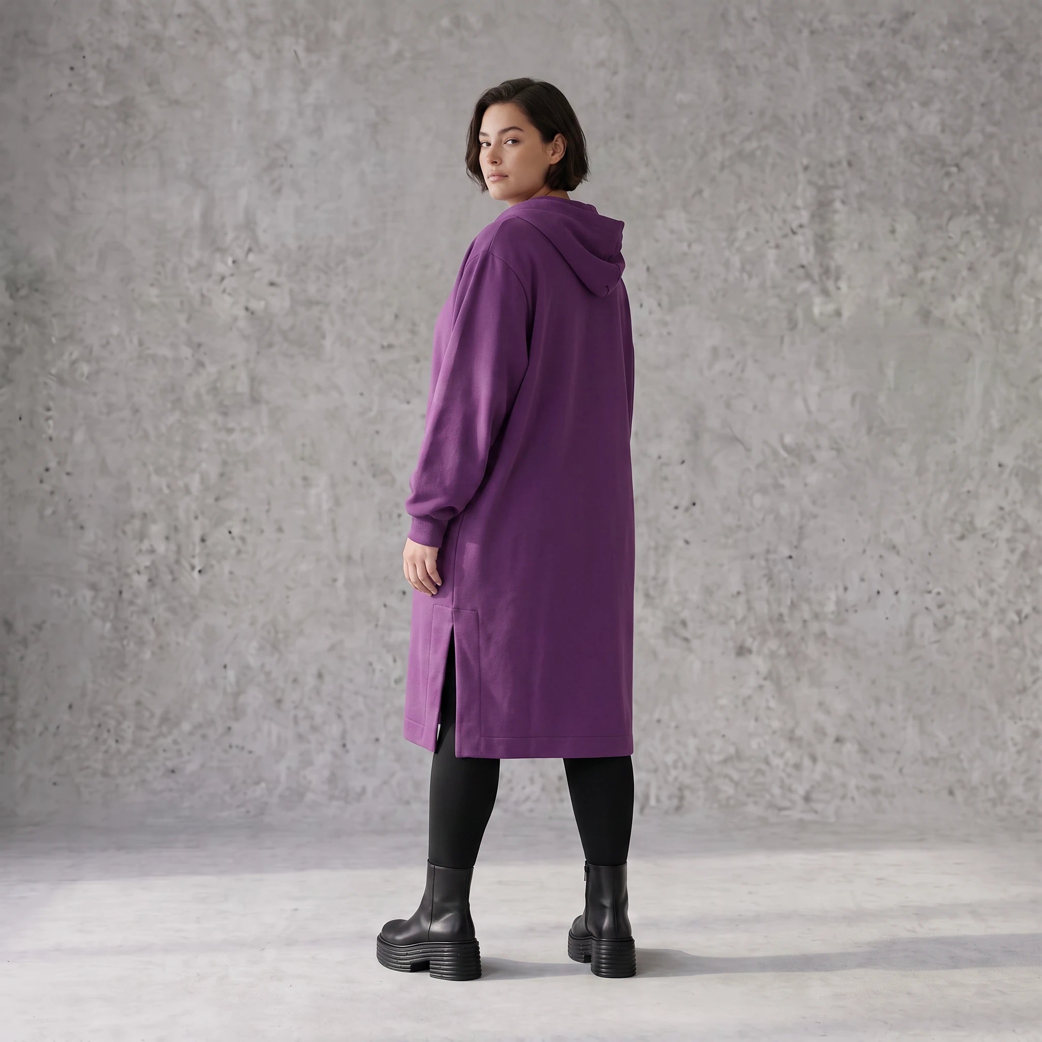 Damen Jacke Avantgarde Baumwolle Lila, gerader Schnitt, Langarm, Reißverschluss, Oversize große Größen – Rafay
