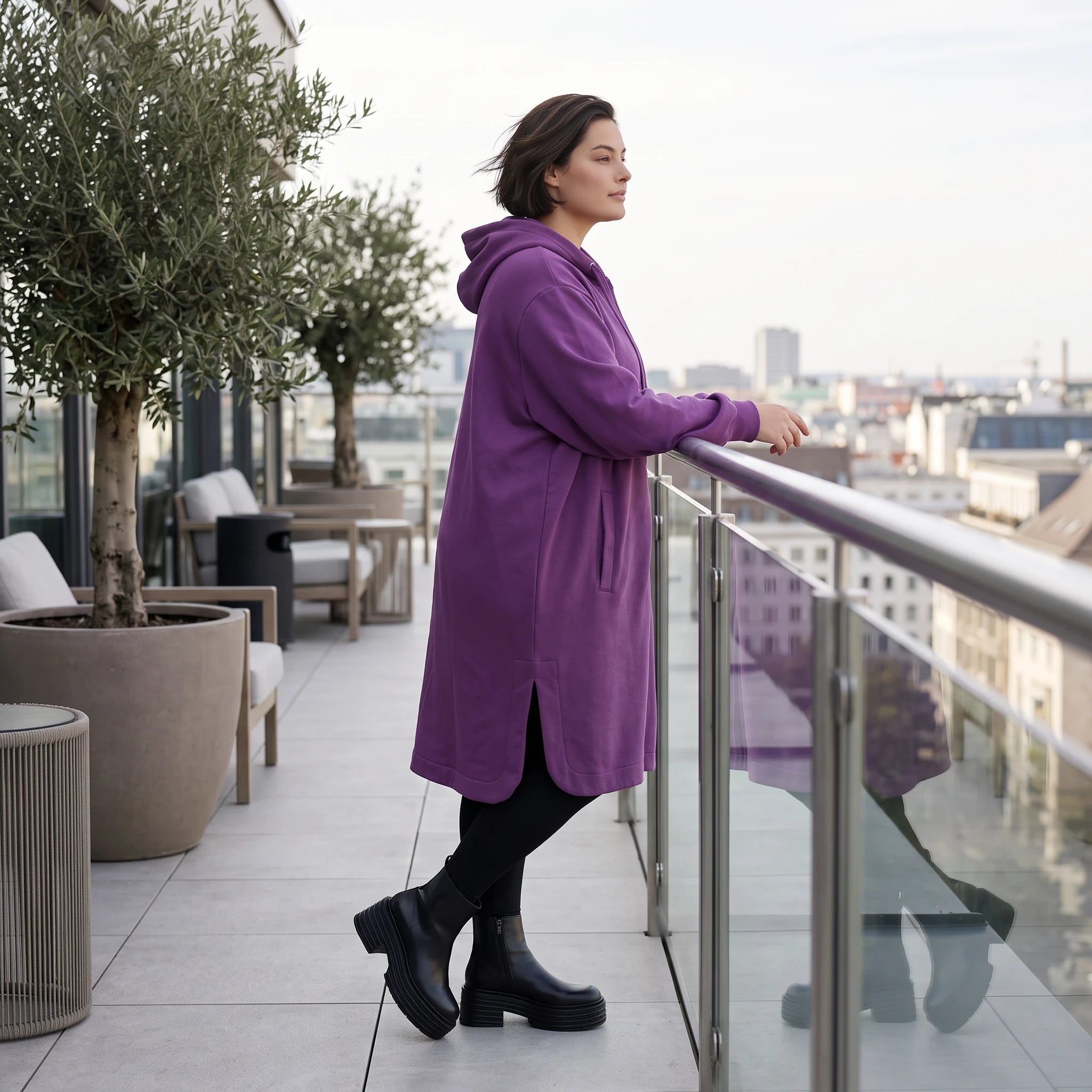 Damen Jacke Avantgarde Baumwolle Lila, gerader Schnitt, Langarm, Reißverschluss, Oversize große Größen – Rafay