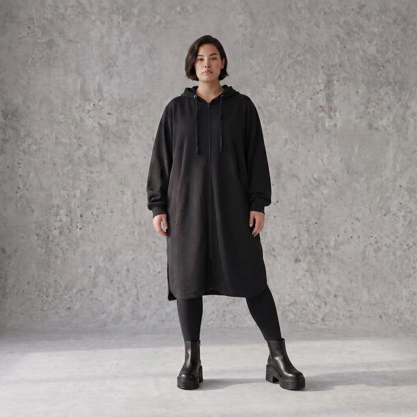 Damen Jacke Avantgarde Baumwolle Schwarz, gerader Schnitt, Langarm, Reißverschluss, Oversize große Größen – Rafay