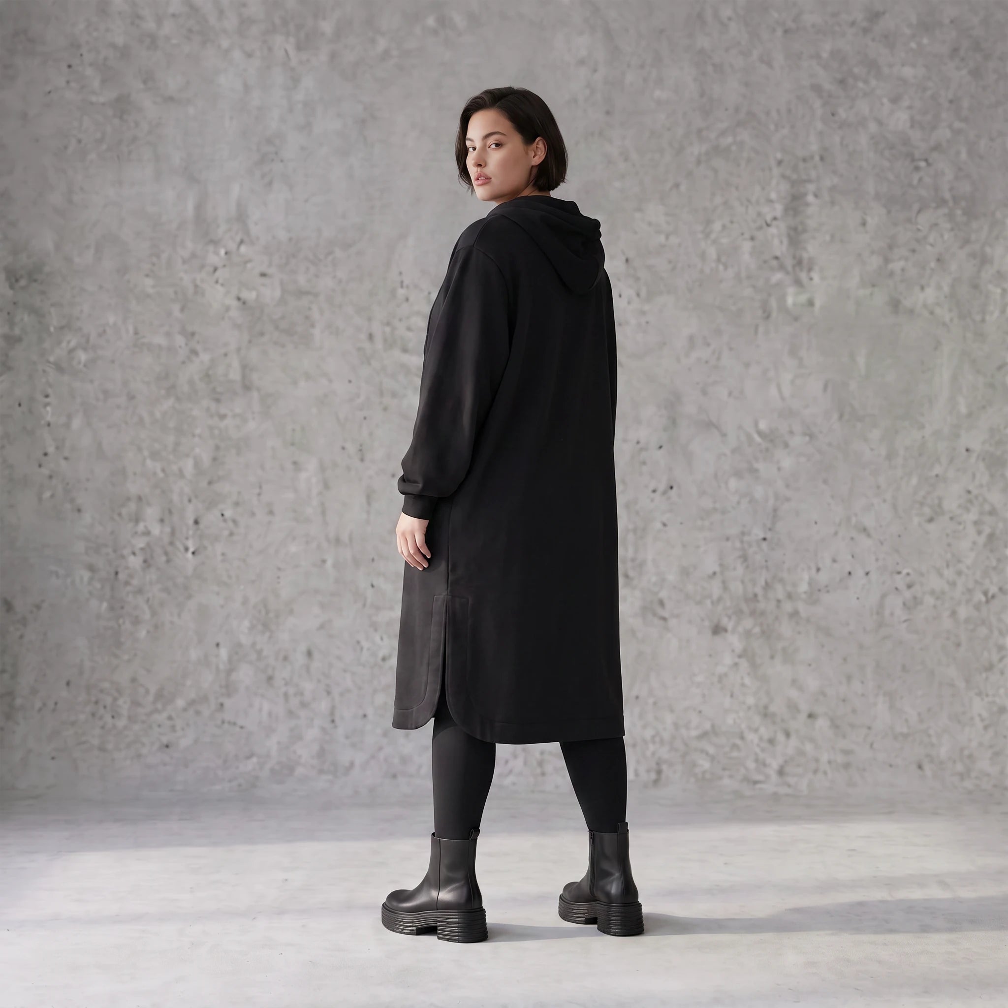 Damen Jacke Avantgarde Baumwolle Schwarz, gerader Schnitt, Langarm, Reißverschluss, Oversize große Größen – Rafay