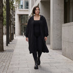 Damen Jacke Avantgarde Baumwolle Schwarz, gerader Schnitt, Langarm, Reißverschluss, Oversize große Größen – Rafay
