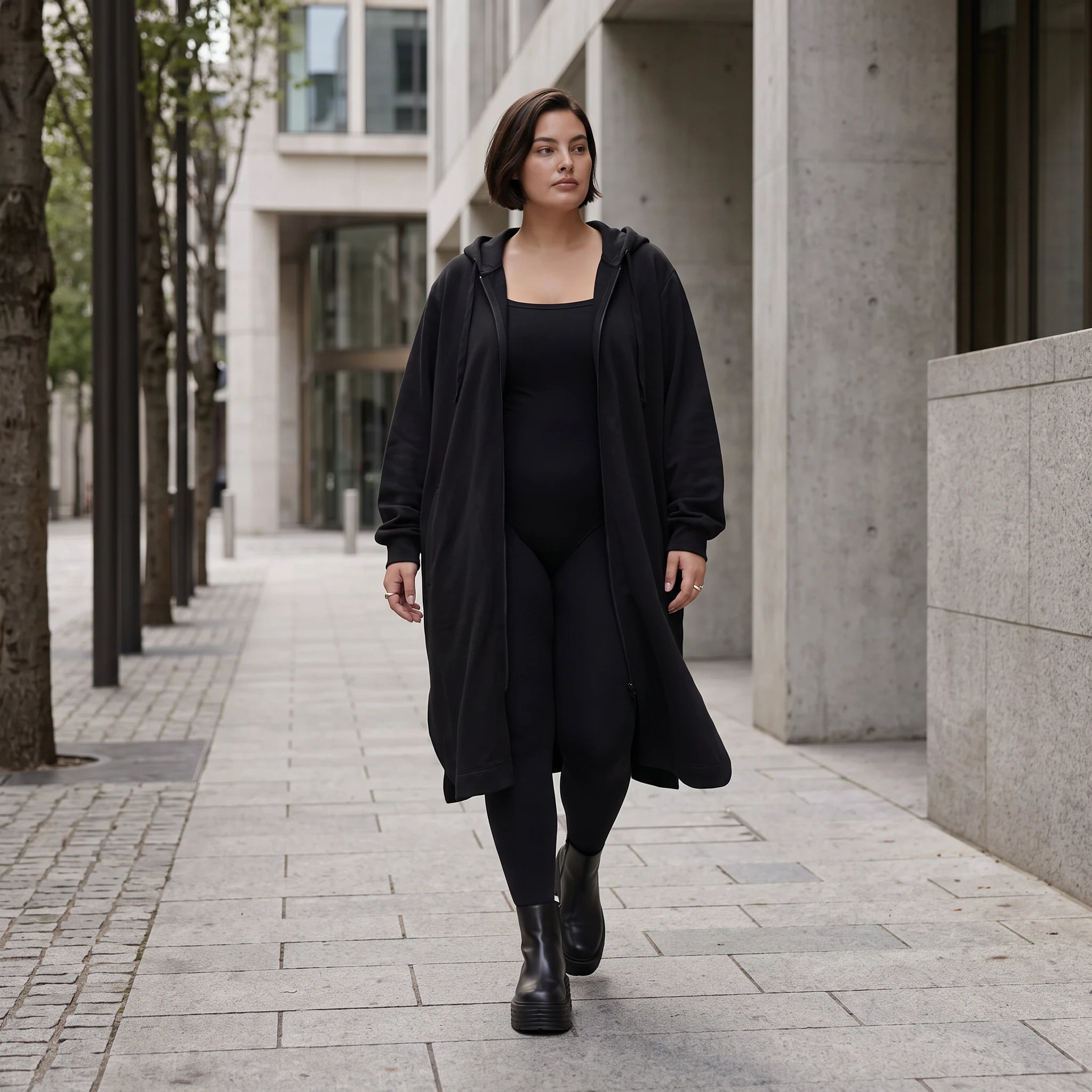 Damen Jacke Avantgarde Baumwolle Schwarz, gerader Schnitt, Langarm, Reißverschluss, Oversize große Größen – Rafay