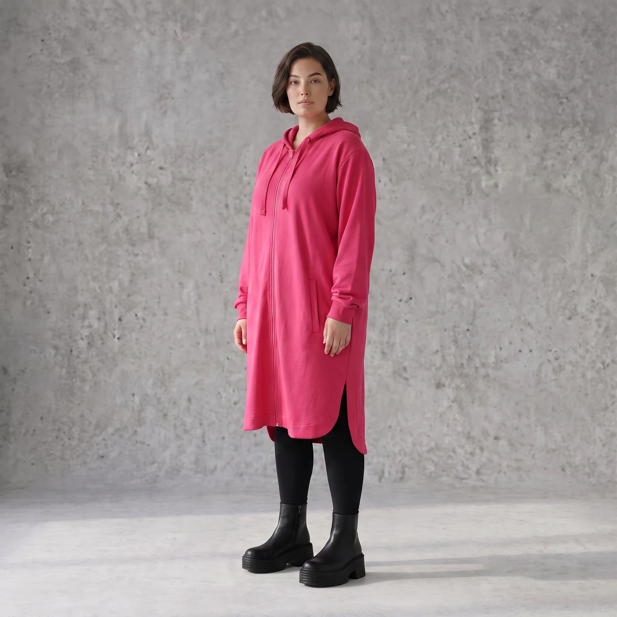 Damen Jacke Avantgarde Baumwolle Pink, gerader Schnitt, Langarm, Kapuze, Oversize große Größen – Rafay