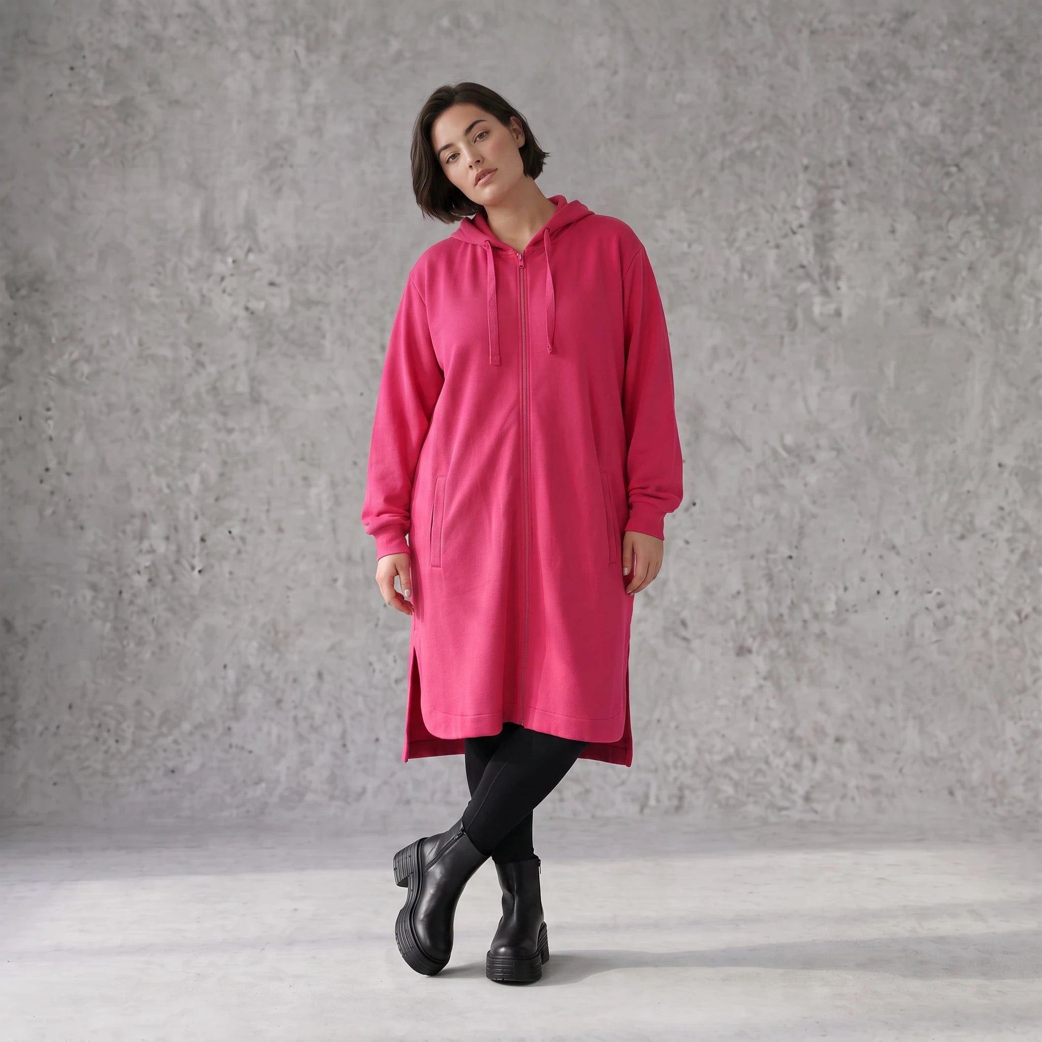 Damen Jacke Avantgarde Baumwolle Pink, gerader Schnitt, Langarm, Kapuze, Oversize große Größen – Rafay
