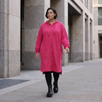 Damen Jacke Avantgarde Baumwolle Pink, gerader Schnitt, Langarm, Kapuze, Oversize große Größen – Rafay