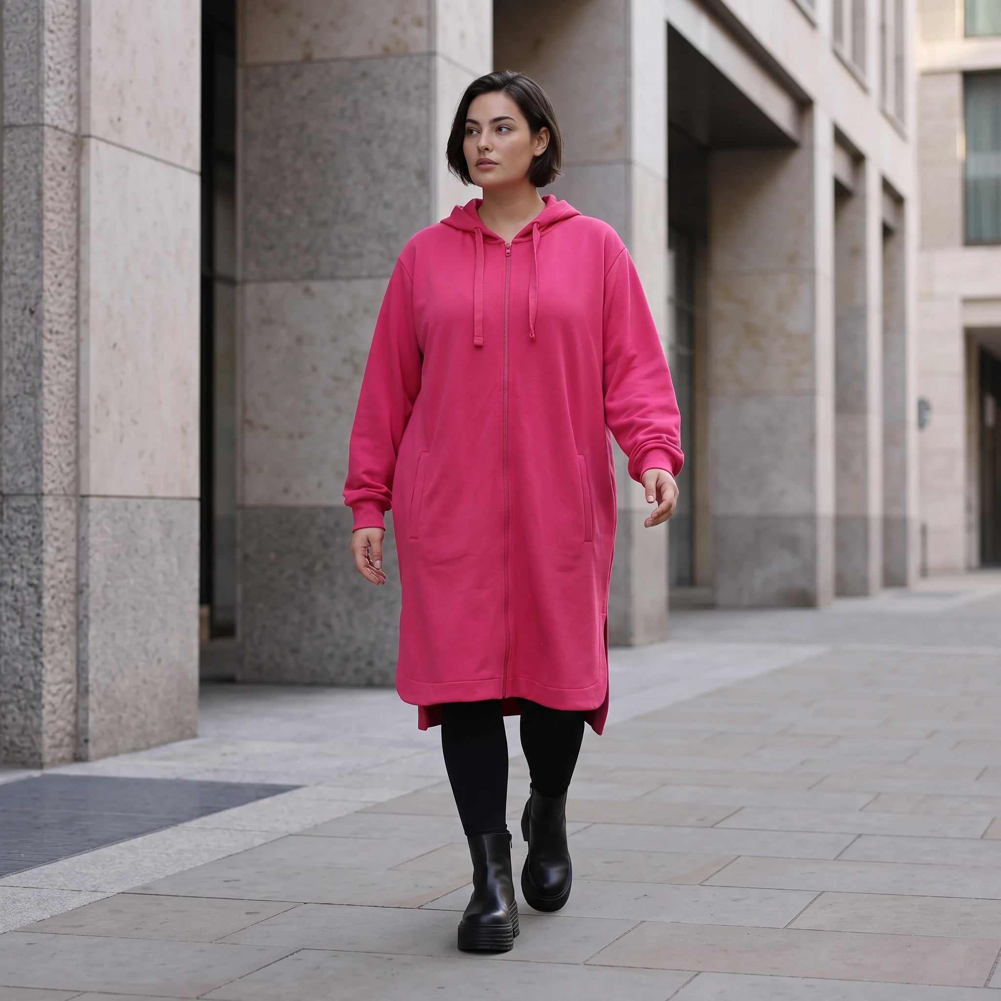 Damen Jacke Avantgarde Baumwolle Pink, gerader Schnitt, Langarm, Kapuze, Oversize große Größen – Rafay