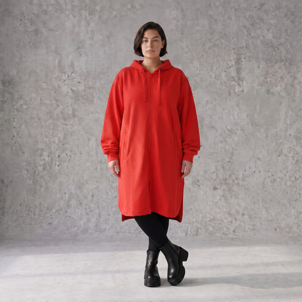Damen Jacke Avantgarde Baumwolle Rot, gerader Schnitt, Langarm, Reißverschluss, Oversize große Größen – Rafay