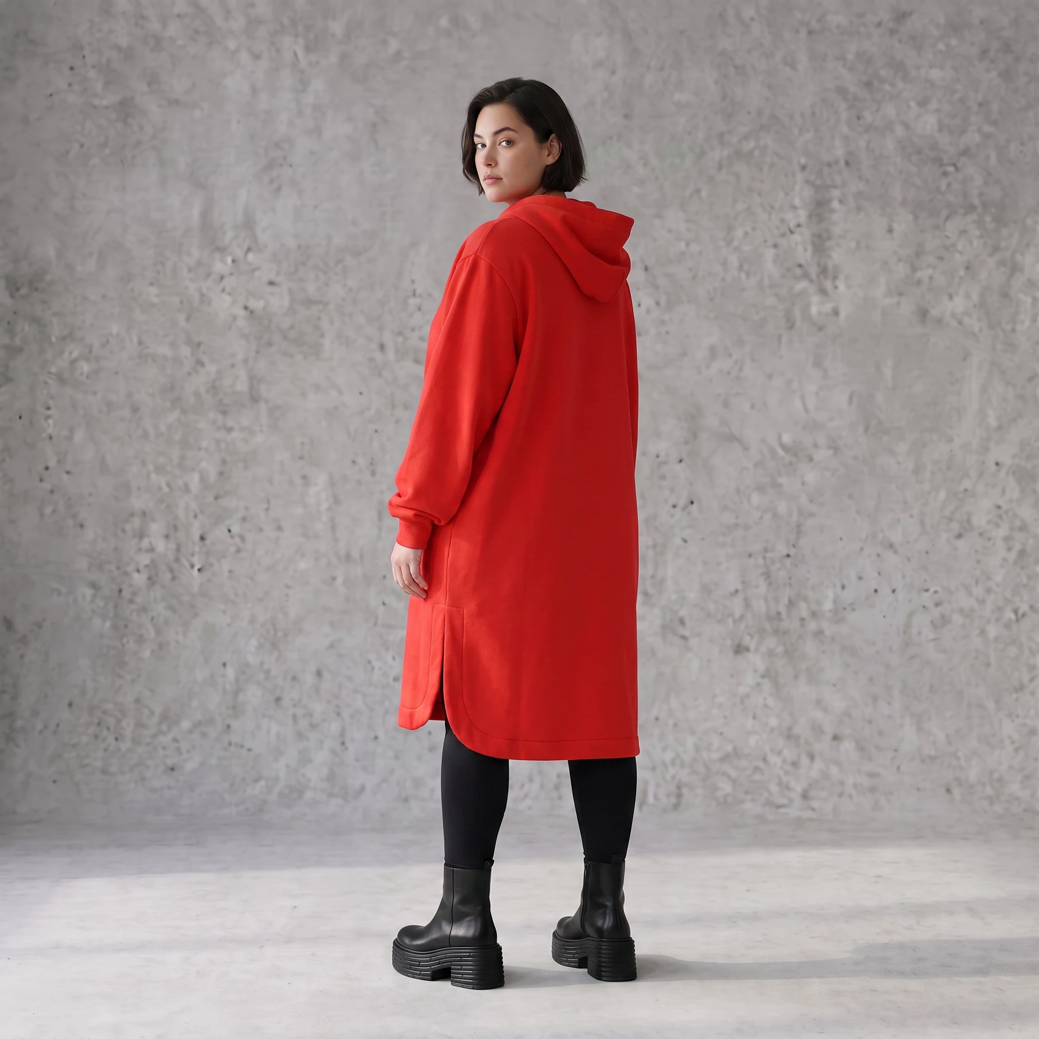 Damen Jacke Avantgarde Baumwolle Rot, gerader Schnitt, Langarm, Reißverschluss, Oversize große Größen – Rafay