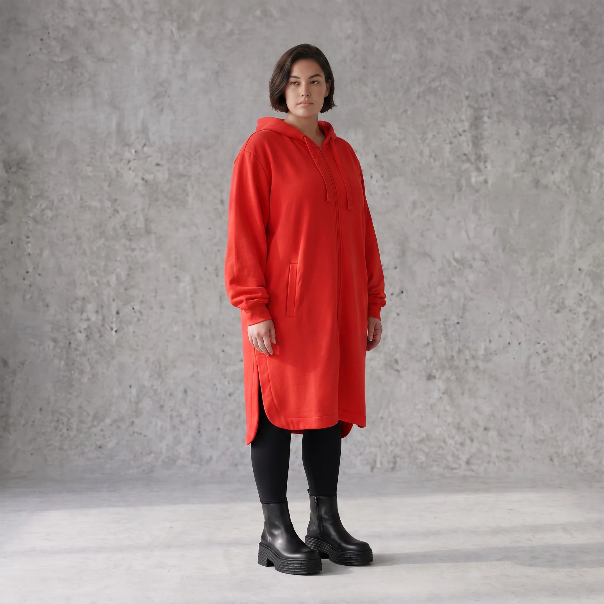 Damen Jacke Avantgarde Baumwolle Rot, gerader Schnitt, Langarm, Reißverschluss, Oversize große Größen – Rafay