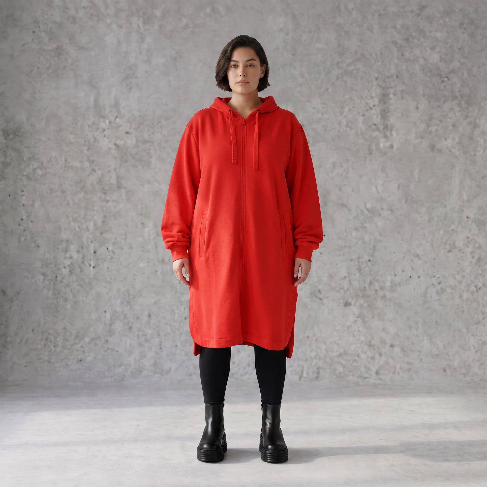 Damen Jacke Avantgarde Baumwolle Rot, gerader Schnitt, Langarm, Reißverschluss, Oversize große Größen – Rafay