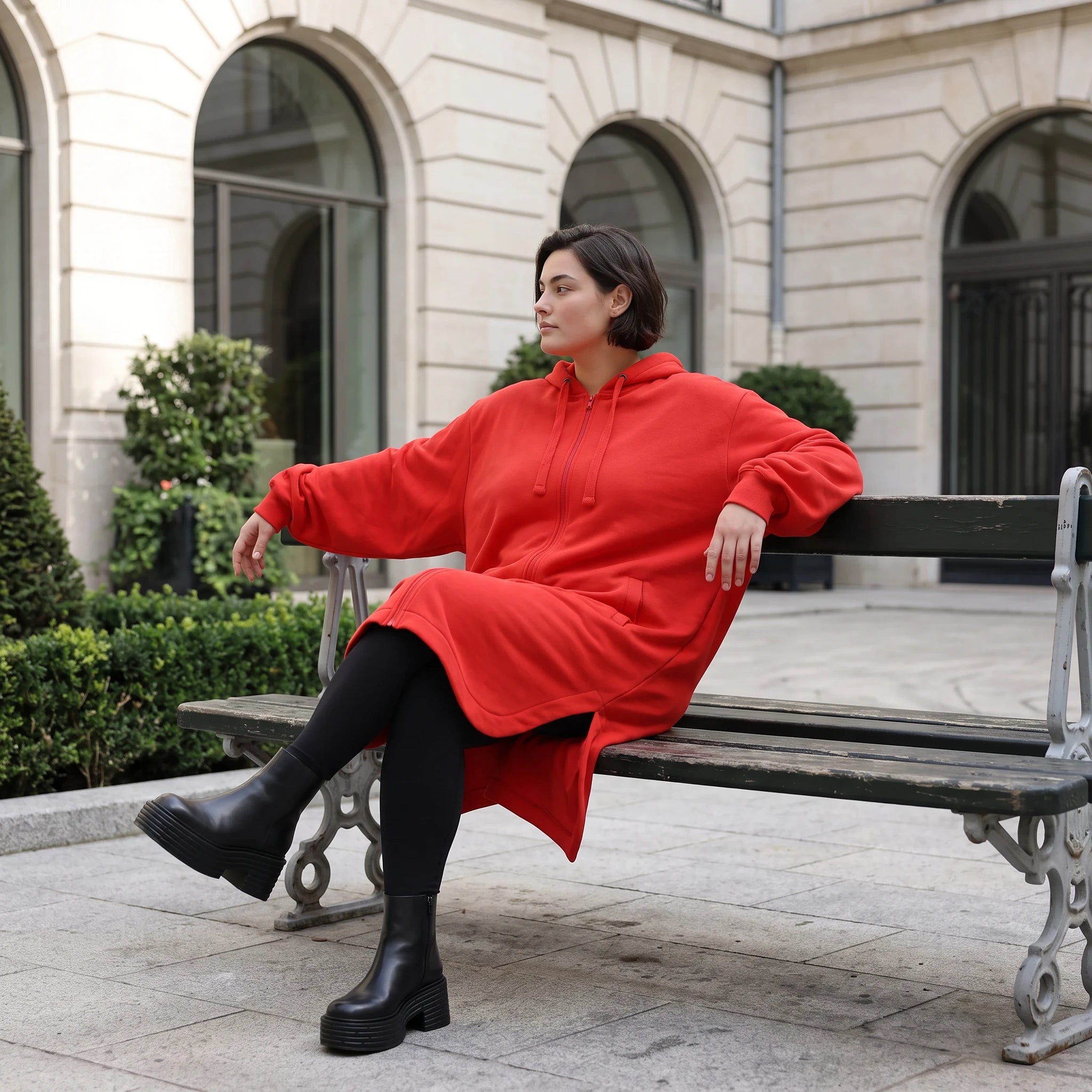 Damen Jacke Avantgarde Baumwolle Rot, gerader Schnitt, Langarm, Reißverschluss, Oversize große Größen – Rafay