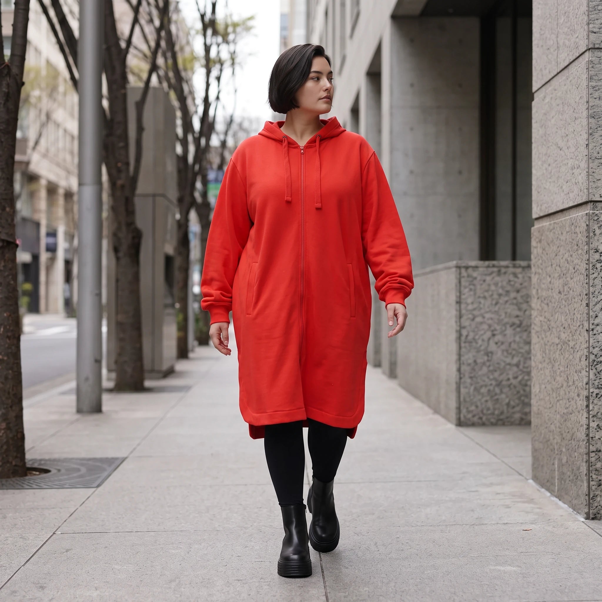 Damen Jacke Avantgarde Baumwolle Rot, gerader Schnitt, Langarm, Reißverschluss, Oversize große Größen – Rafay