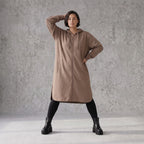 Damen Jacke Avantgarde Baumwolle Braun, gerader Schnitt, Langarm, Reißverschluss, Oversize große Größen – Rafay