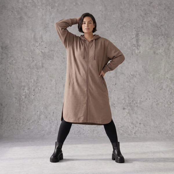 Damen Jacke Avantgarde Baumwolle Braun, gerader Schnitt, Langarm, Reißverschluss, Oversize große Größen – Rafay
