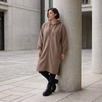 Damen Jacke Avantgarde Baumwolle Braun, gerader Schnitt, Langarm, Reißverschluss, Oversize große Größen – Rafay