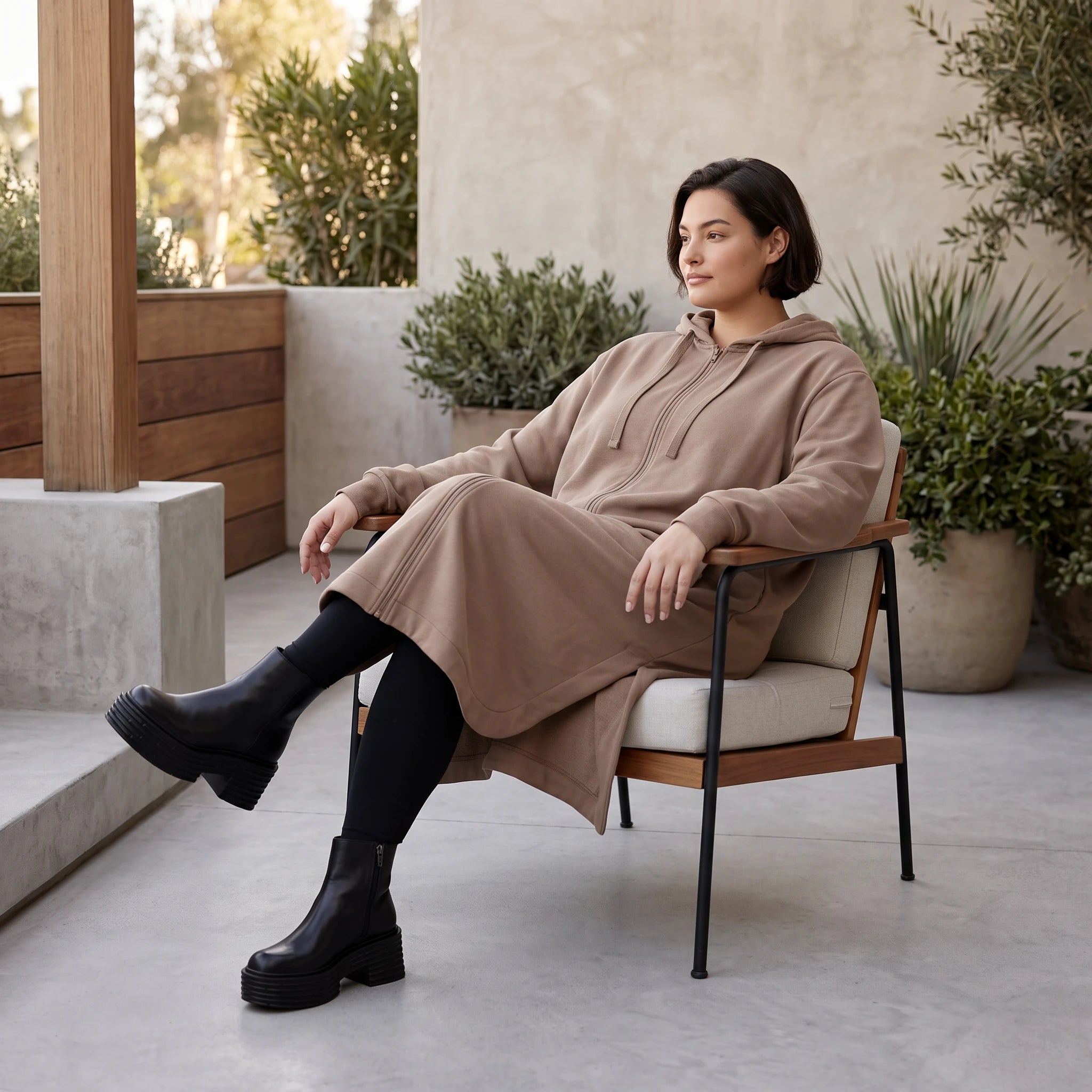 Damen Jacke Avantgarde Baumwolle Braun, gerader Schnitt, Langarm, Reißverschluss, Oversize große Größen – Rafay